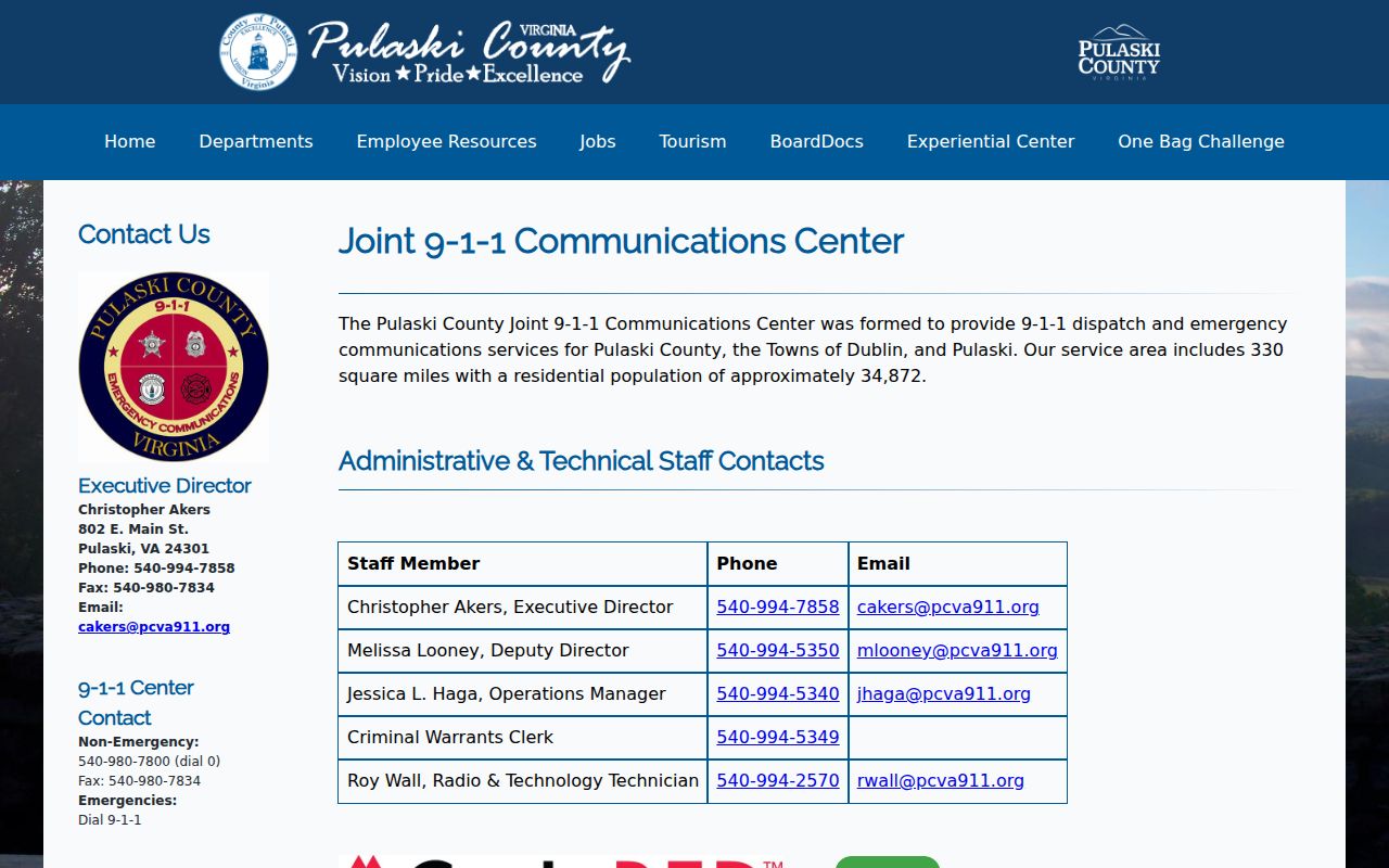 Pulaski County Joint 9-1-1 Warrants Department contact information
