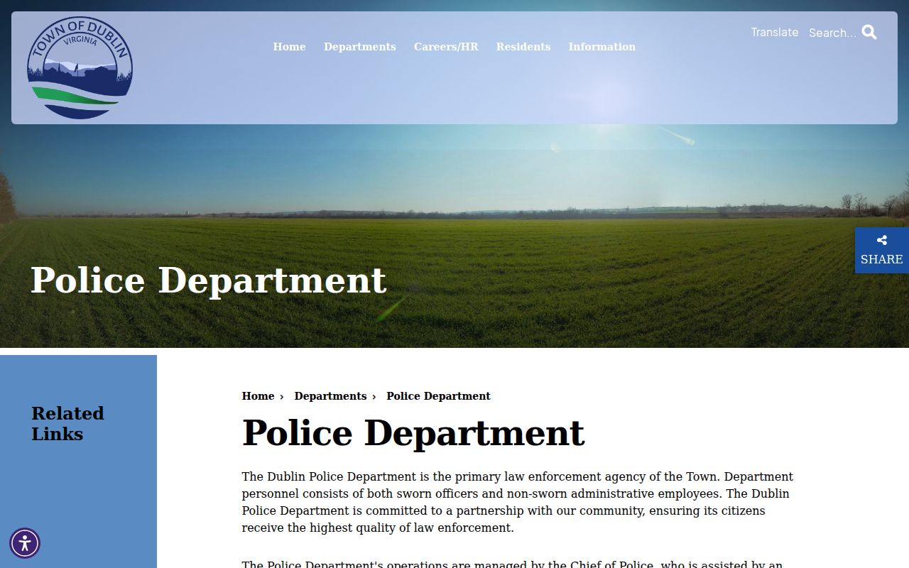 Dublin Police Department page showing the chief, administrative office, and patrol division
