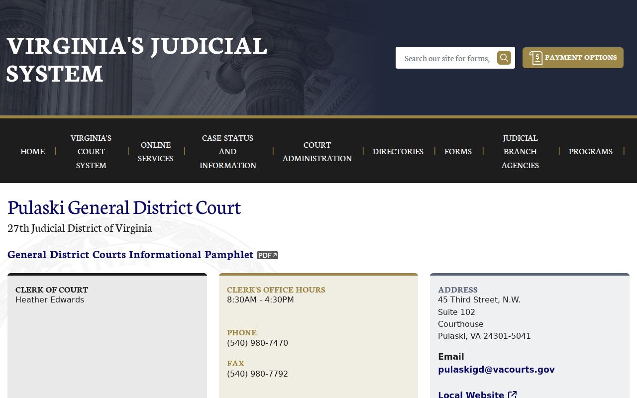 Pulaski General District Court schedule with Dublin Police sessions